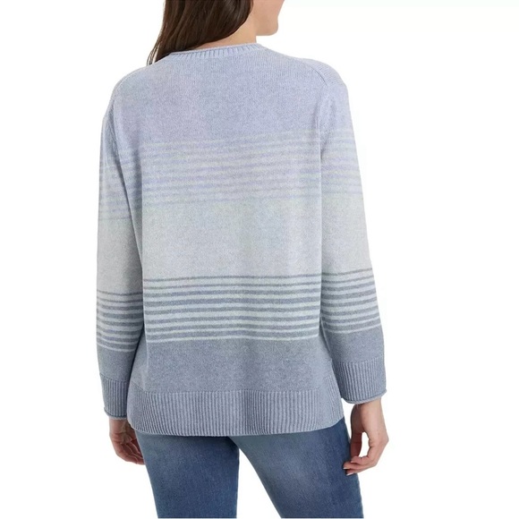 NEW Ella Moss Women's Crew Neck Knit Sweater Blue Stripe Sz-Large - Picture 3 of 9